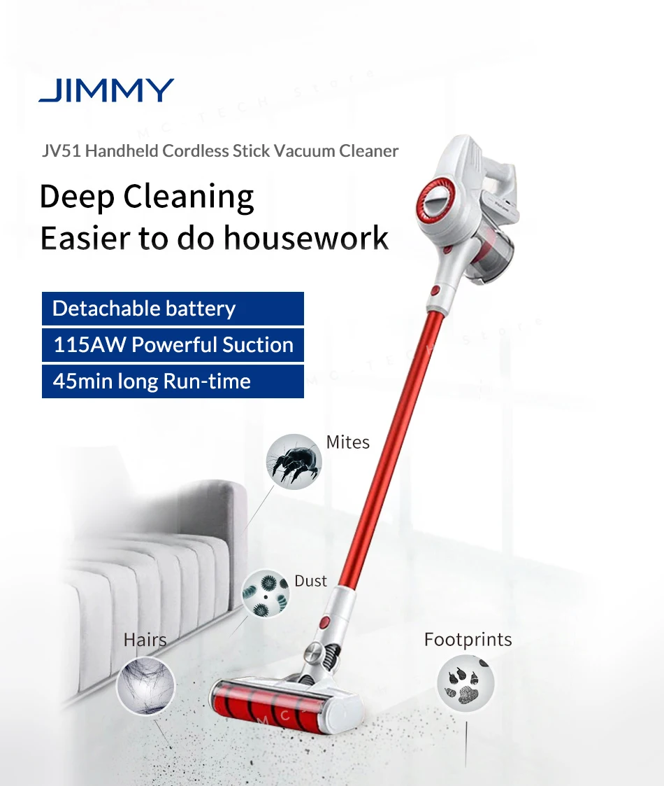 Free Shipping Xiaomi Jimmy Jv51 Cordless Handheld Upright Dust Vacuum