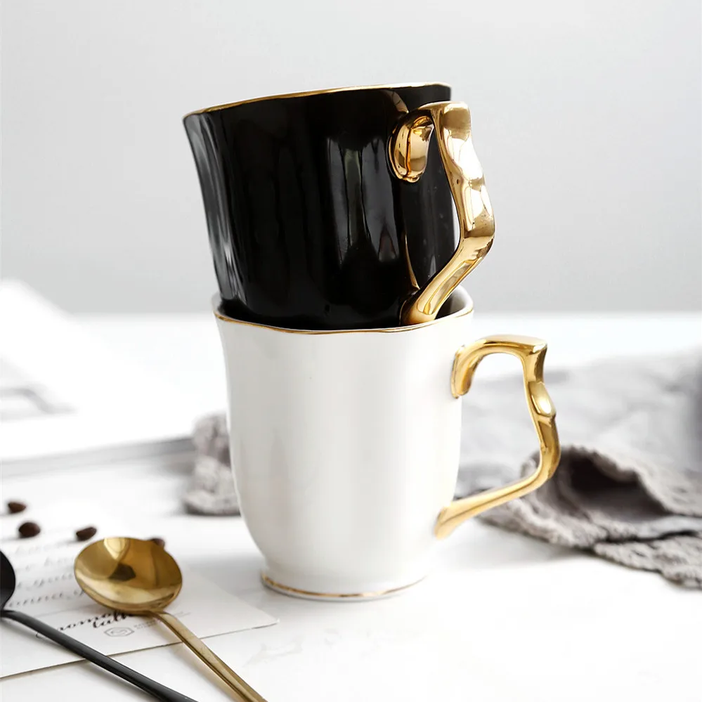 Gold Foil Logo Printed Promotional Coffee Tea Cups Porcelain Mug With Gold Handle Buy Printed