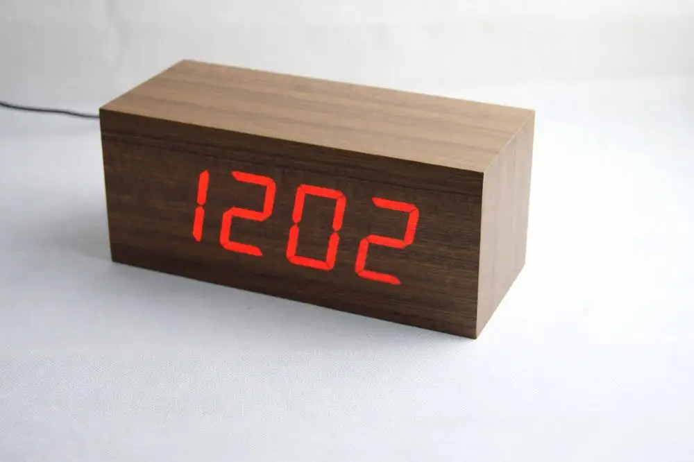 Best Selling Product Home Decoration Led Digital Cube Wooden Table Desk Time Date Temperature Display Voice Control Alarm Clocks Buy