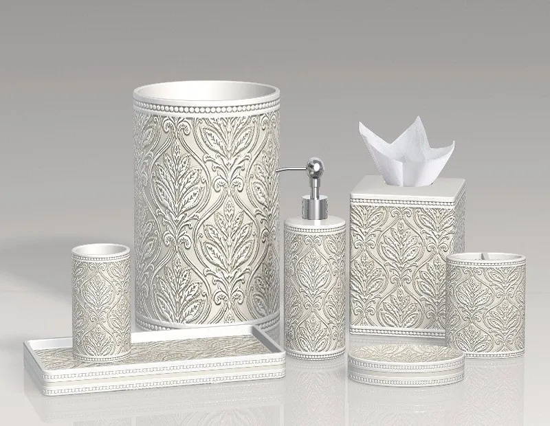 Home & Hotel Handpainted White Antique Polyresin Bathroom Accessories