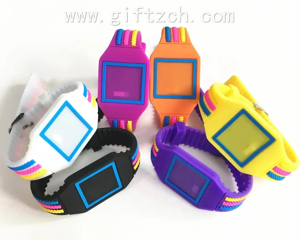 Rainbow Square screw Kids children Silicone touch LED watch