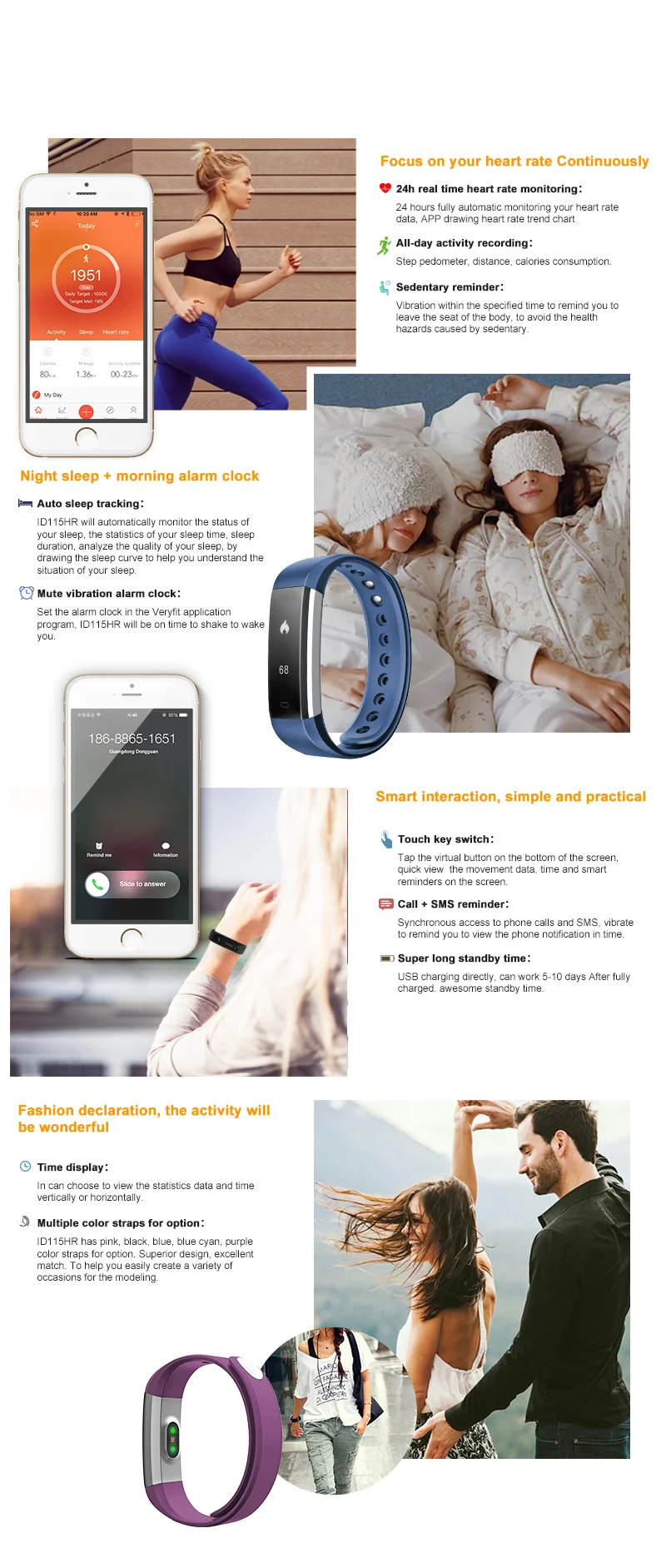 Id115 Hr Smart Bracelet Veryfit 2.0 App Inteligente Fitness Tracker