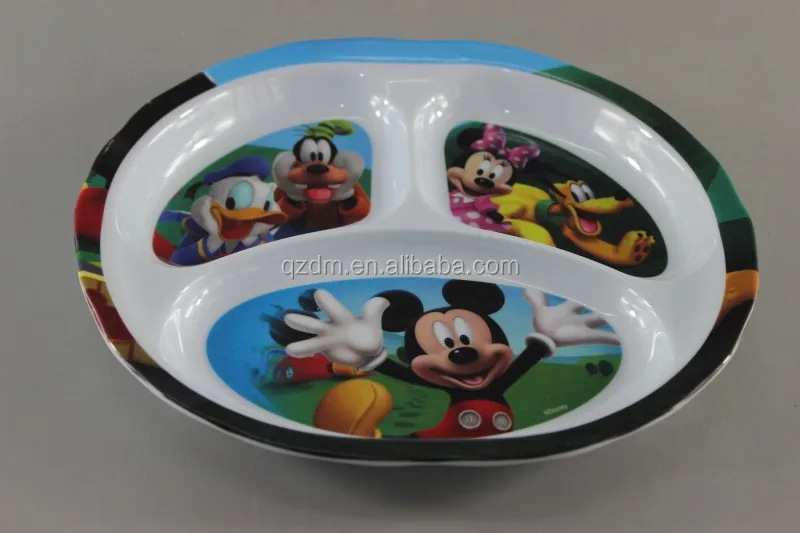 Melamine 3 Divide Plate, 100% Melamdine 3 Section Plate for Kid's