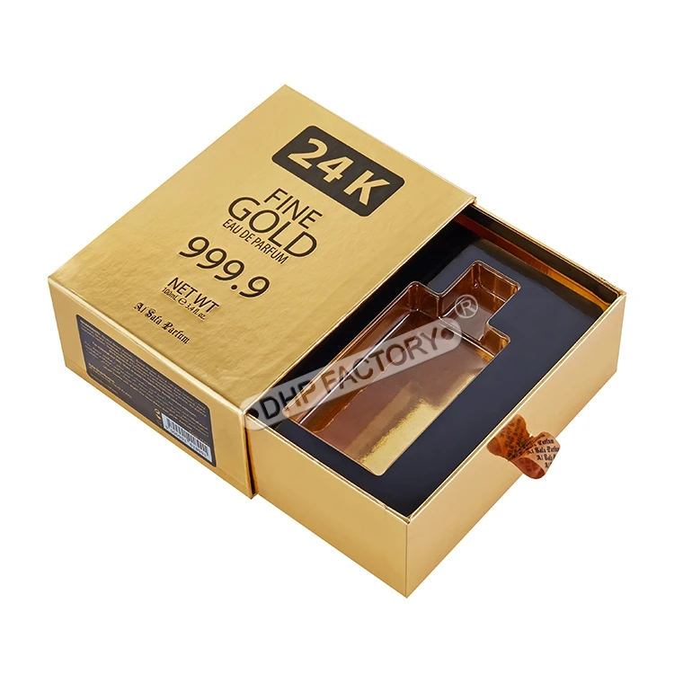 Oem Design 24k Creative Men Rigid Perfume Oil Sliding Gold Glossy Boxes