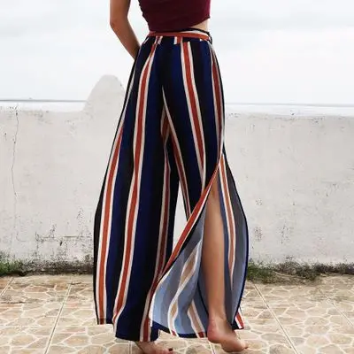 womens striped wide leg pants