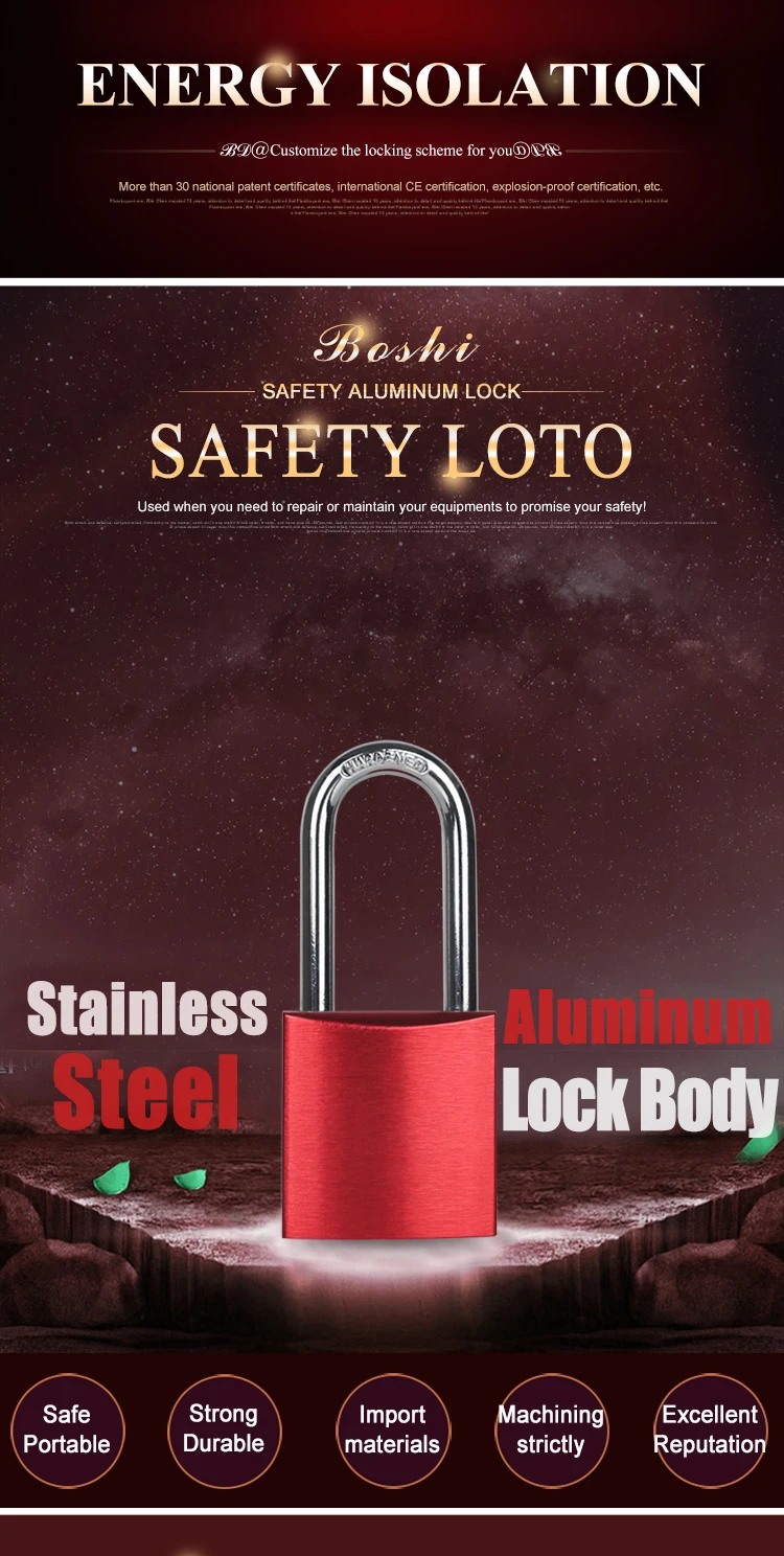 38mm Protect steel shackle Anodized aluminium safety padlock lockout with master Key retaining when shackle is open