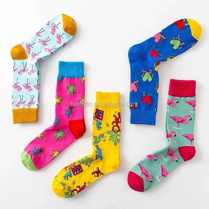 Assorted Colorful Premium Cotton Sock Gift Box for women men happy printed dress socks