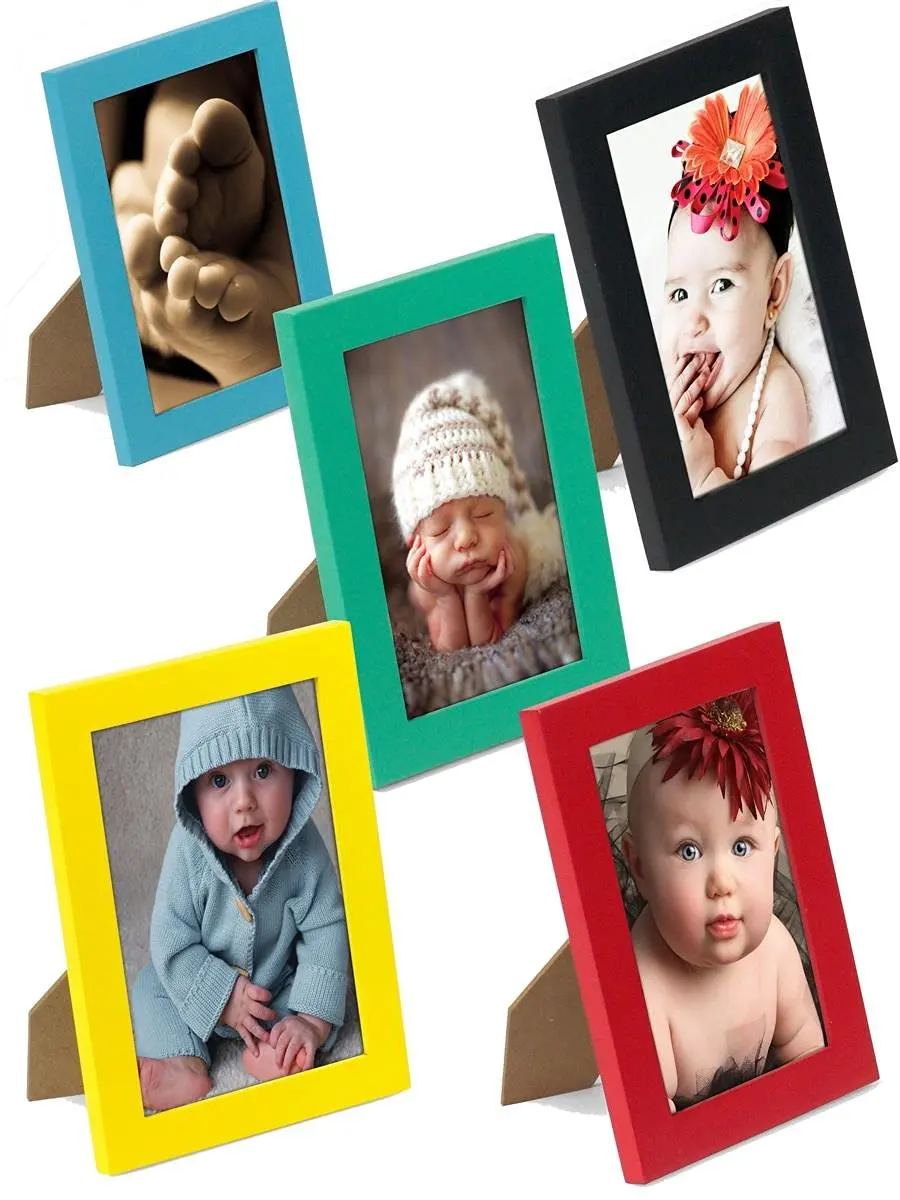 Displays2go Set Of 10 - Vibrant Pine Wood Photo Frames For 4 x 6-Inch Images, 5-1/8 x 7-1/8 x 1/2, Wall-Mounted Or Tabletop, Vertical Or Horizontal