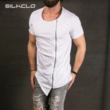 2016 New Men’s Fashion Show Stylish Long T shirt Asymmetrical Side Zipper Big Neck Short Sleeve T-shirt Male Hip Hop Sport Tee