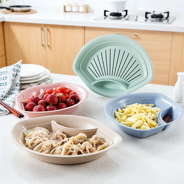 Hot Sale Kitchen Creative Shell-Shaped Unbreakable Wheat Straw Dumpling Plate, Lunch Plate,Tomato Sauce Plate