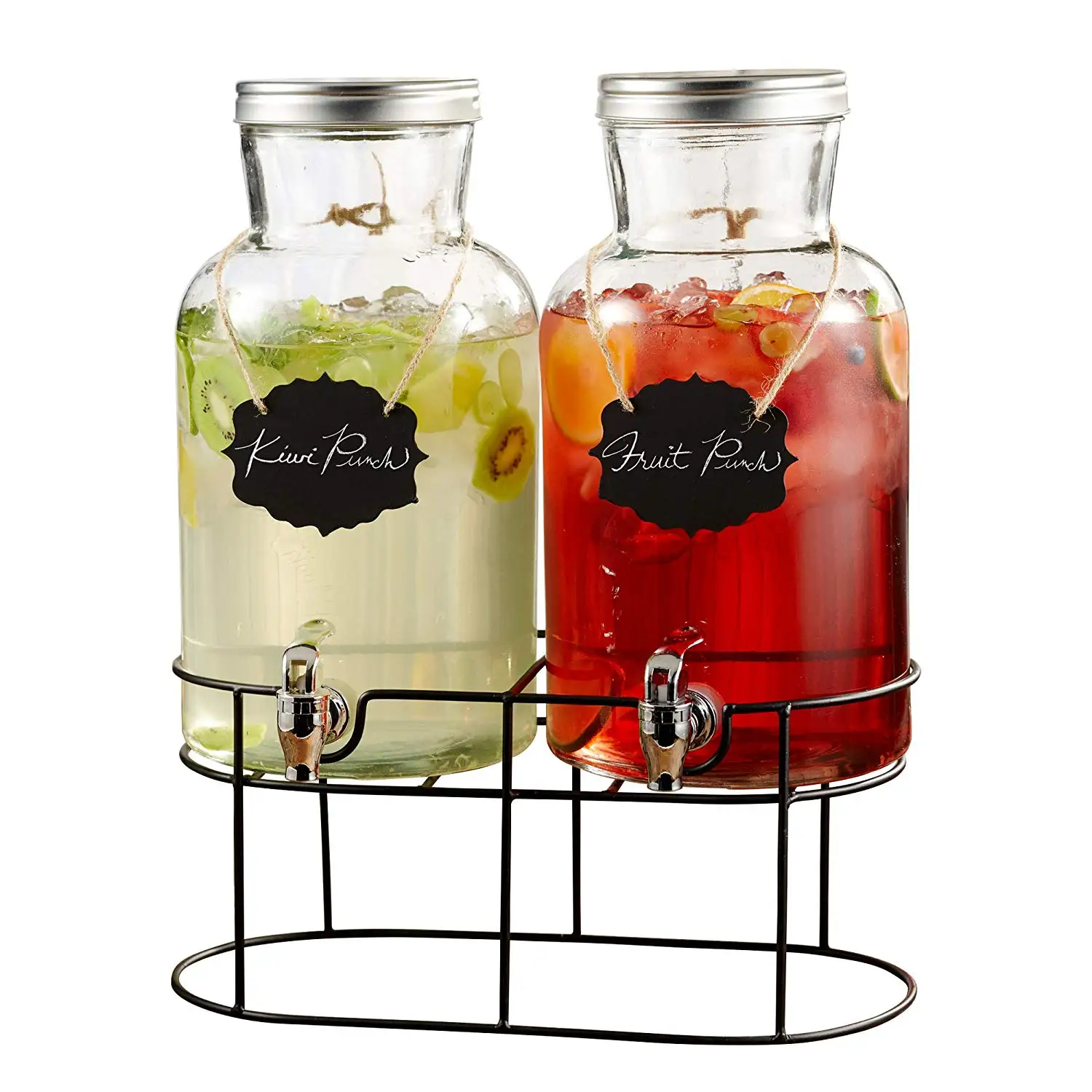 Style Setter 2.5 Gallon 210947-GB Glass Beverage Drink Dispenser with Metal Stand /& Glass Lid 11.2x19.6 Clear