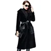 Classic elegant women's long coat jacket winter loose sheep shearing fur coat with hood