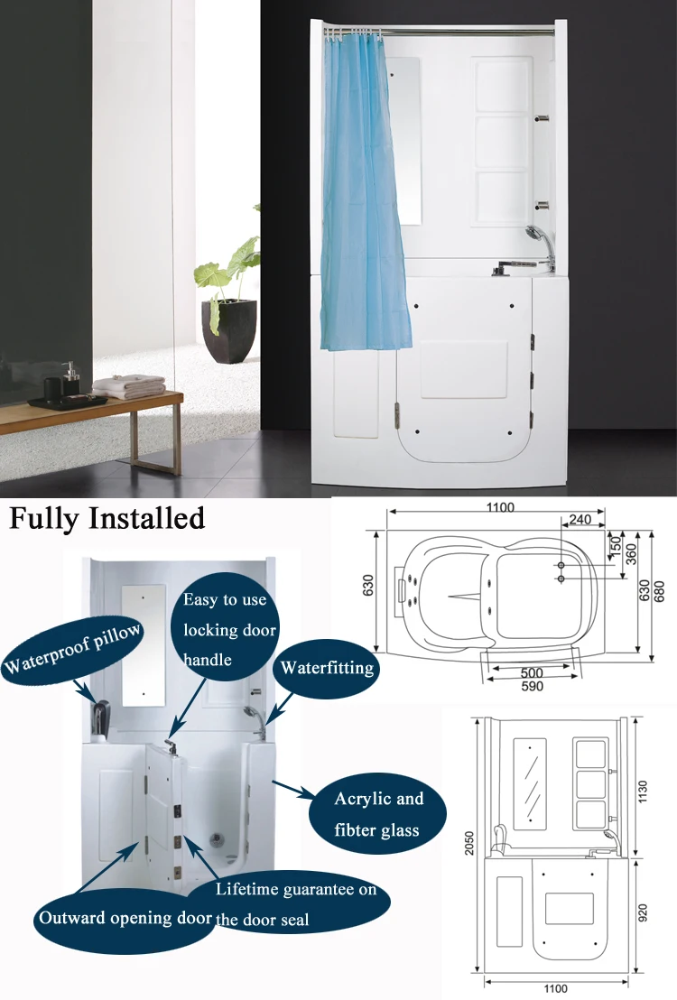 Hsb1108b One Piece Bathtub Shower Walk In Bathtub Shower Combo With