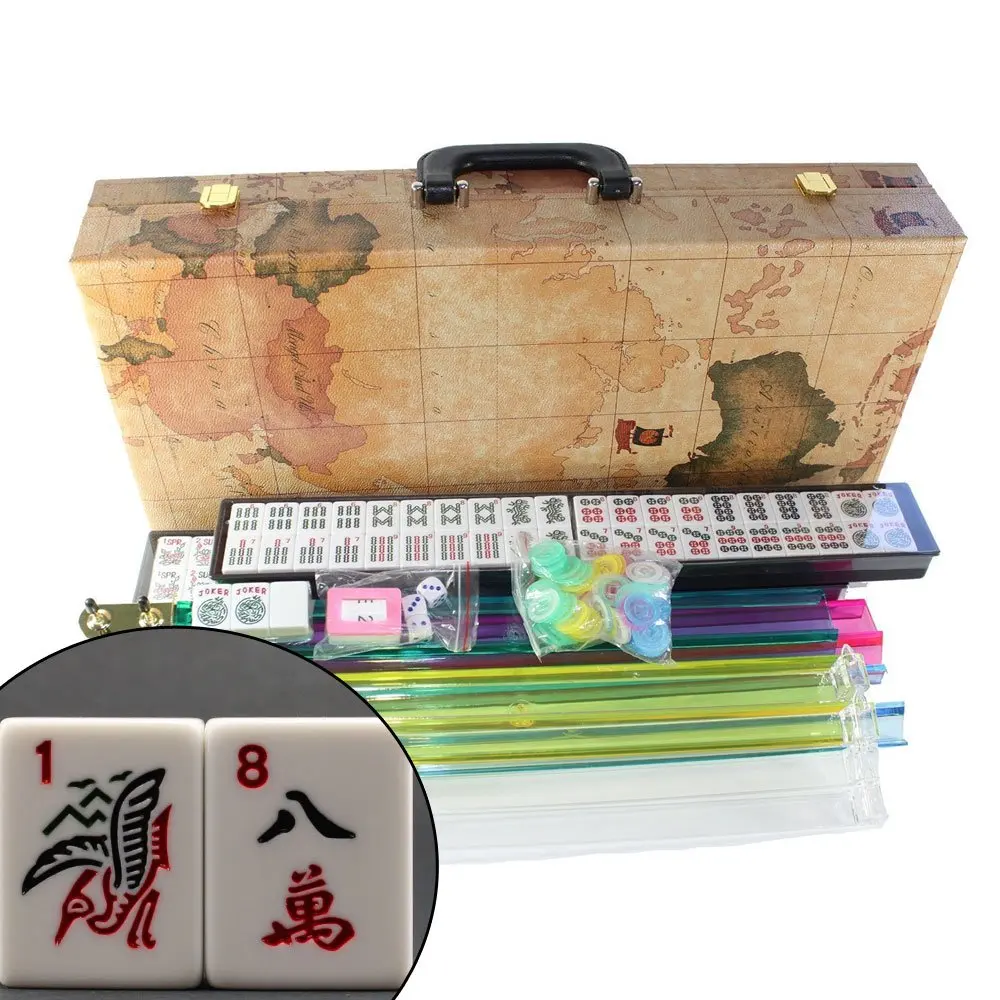 American Mahjong Full 166 Set Gold Case Western Mah Jong Tiles Pushers //Gold Map