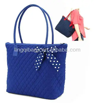 Lightweight Polka Dot Ribbons Bow Tirm Cotton Quilted Tote Bags Wholesale For Women - Buy ...