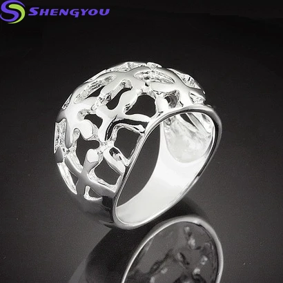 Jewelry Wholesale China Fashion Silver 925 Plated Hollow Carving Wedding Ring