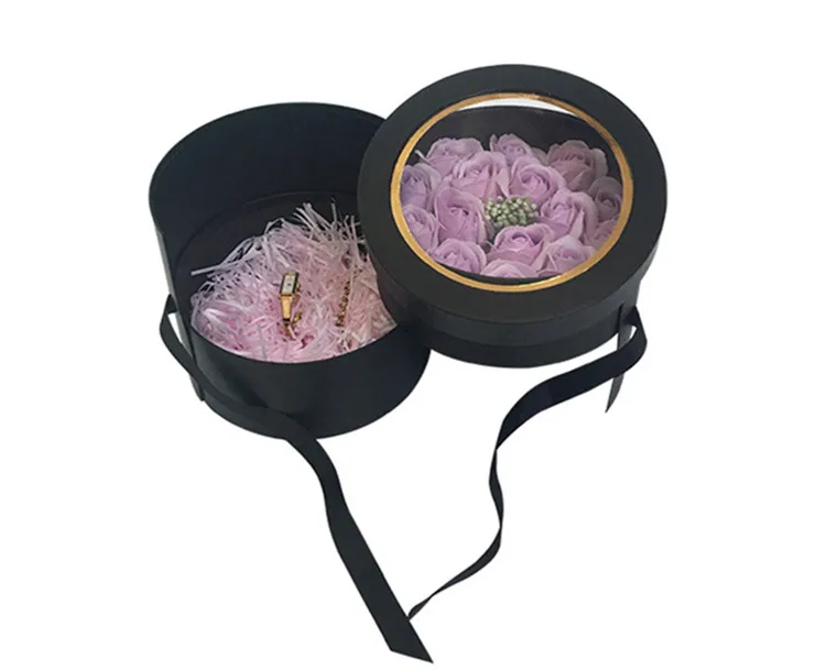 Customized double layer gift round flower box with transparent PVC lid 3.jpg