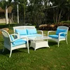 Flower Weaved Wicker Sofa with White Rattan Four Seat Sofa Set