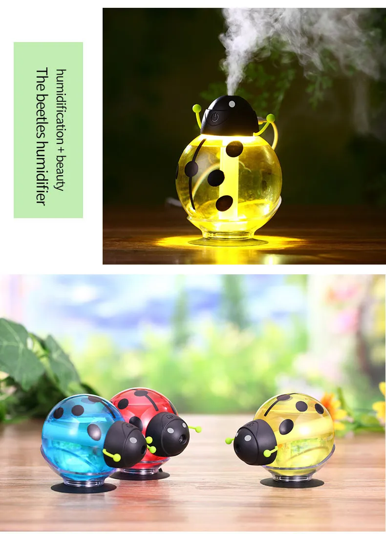 USB Powered Funny Beatle Home Car Aroma LED Humidifier Air Diffuser Purifier Atomizer Cartoon Design Creative