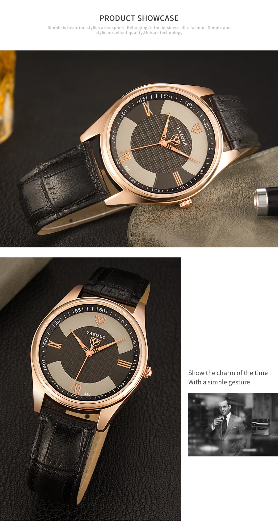 On Sale Men Business Watches Reloj YAZOLE D 416 Luxury Quartz Wrist Watch OEM Logo Wristwatch Waterproof Leather Straps