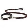 Handmade Braided Neck Strap Large Medium Pets Walking Leads Heavy Duty Copper Hook Real Leather Dog Leash And Collars