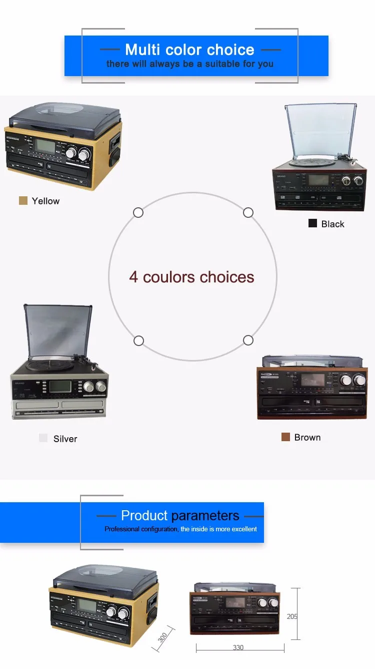 Vintage vinyl turntable cassette player with double cd , turntable cassette , usb and cd 