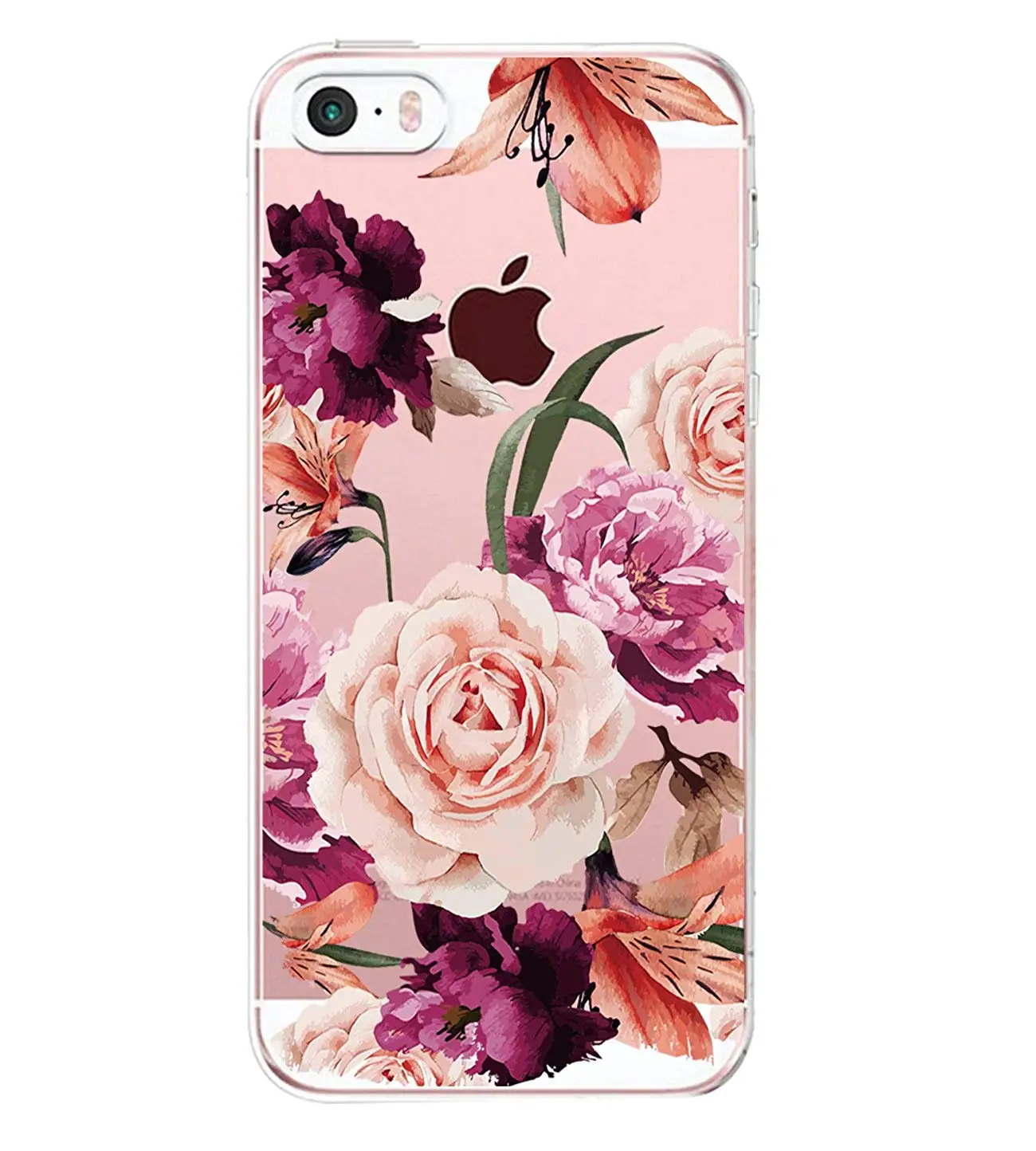 Case for iPhone SE 5 S, Thin Case Cover TPU Rubber Gel, Transparent Clear Back Case, Soft Silicone-flower pattern