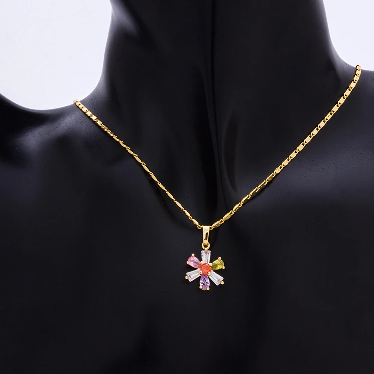 Colorful dubai cheap bridal 18k gold plated zircon necklace and earrings jewelry set