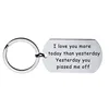 Customized I Love You More Today Than Yesterday Stainless Steel Badge Couple Keychain