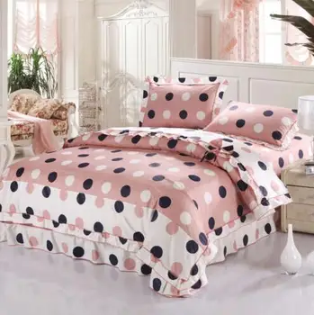 4p Lace Girly Cotton Single Queen King Duvet Cover Bed Set Quality Black Dots - Buy Bridal ...