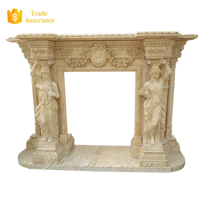 Stone Arch Yellow Marble Fireplace For Indoor Decor Yl B237