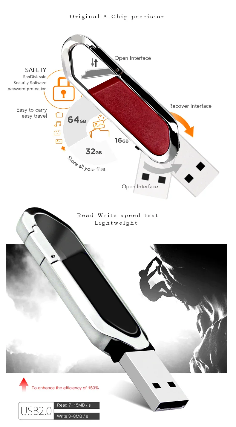2020 Metal USB Flash Drive 2.0 4GB 8GB 16GB 32GB Hook USB Memory Stick Gift Pen Drive with Custom Logo - ANKUX.COM