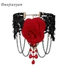 Wholesale Pendant Women Fashion Jewellery Ruby Chain Floral Fabric RoseChoker Necklace With Crystal