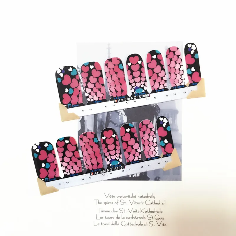Pink Heart Sexy Nail Arts Sticker 14 pcs set Waterproof Nail Decal Art Sticker Gel Polish