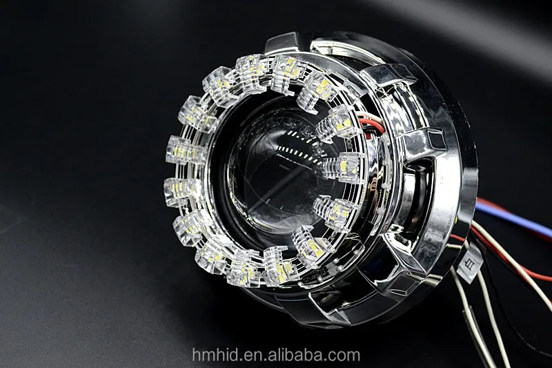 Angel Eyes,Angel Eyes Led 2x Pollici Led Fari Alogeni Di Profonditu00e0  Bi-xeno Lente Del Proiettore Luce Di Guida DRL H4 H7 H11 Auto Retrofit