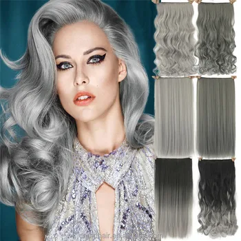 5 Clips In Straight Hair Extension For Black Women Synthetic Natural Black To Light Grey Hair Pieces Buy Kinky Straight Clip In Hair Extensions Grey