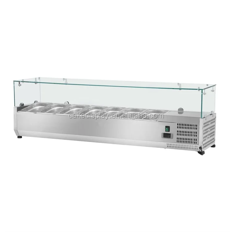 Commercial Countertop Salad Display Refrigerator With Glass Cover