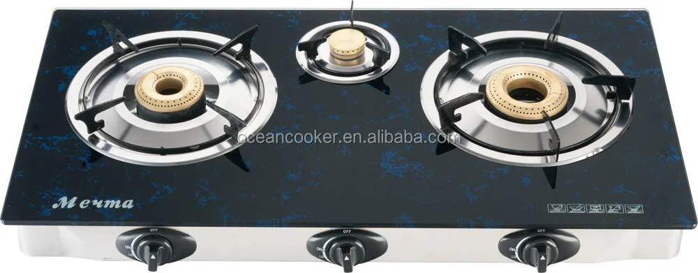 India Hot Sale Kitchen Appliance 3 Burner Glass Top Gas Cooker