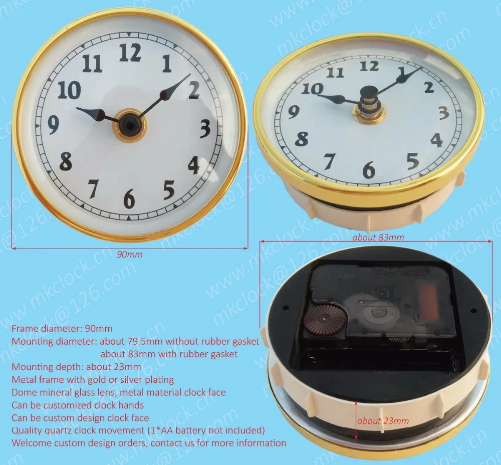 90mm Metal Frame Mineral Glass Lens Clock Insert Clock Fit Up Clock