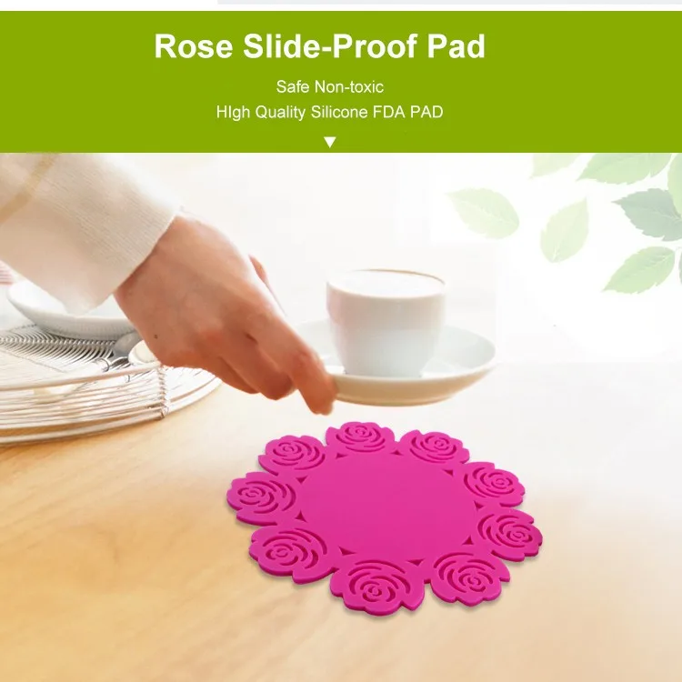 Customize Logo Wholesale Silicone Rose Flower Shaped Placemats Table