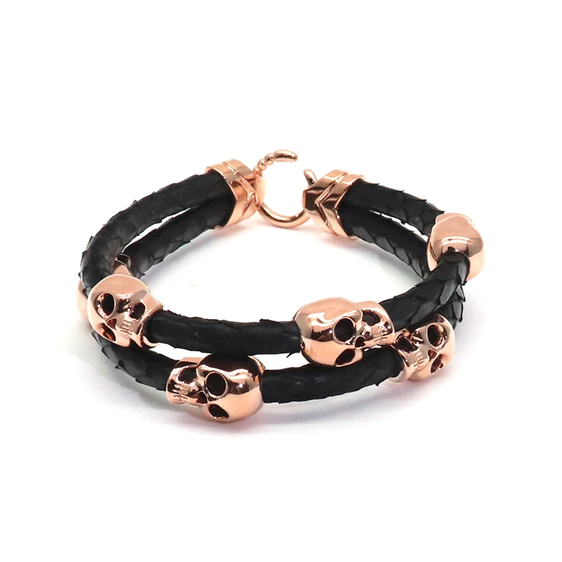 Rose Gold Skull Charms Bracelet Stackable Leather Bracelets Python For Men Gift View Viya Product Rose Gold Skull Charms Bracelet Stackable Leather Bracelets Python For Men Gift View Viya Product