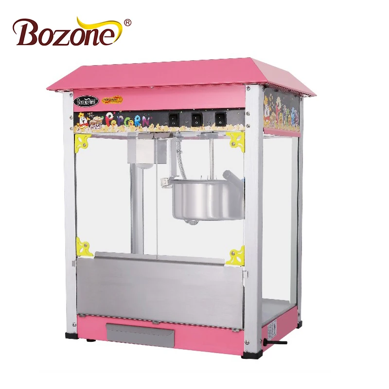 CE Approved Industrial Snack Equipment Automatic Sweet Hot Air Pink Roof White Columns Commercial Caramel Popcorn Machine Maker