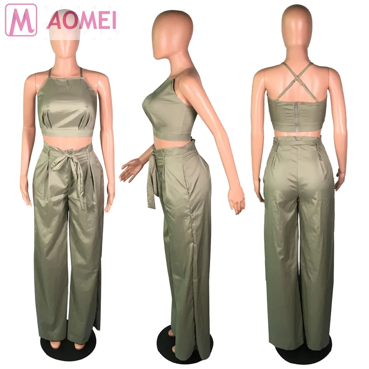 B3014 wholesale summer 2019 women crop top wide-leg two piece set