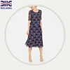 European Women's summer Viscose polyester printed chiffon O neck short sleeve layered knee length casual dresses