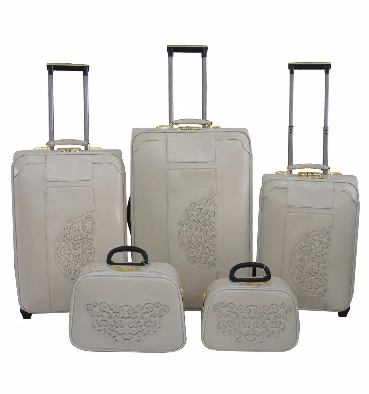 Embossed Pattern Factory Wholesale 5 Pieces Pu Leather Travel Luggage