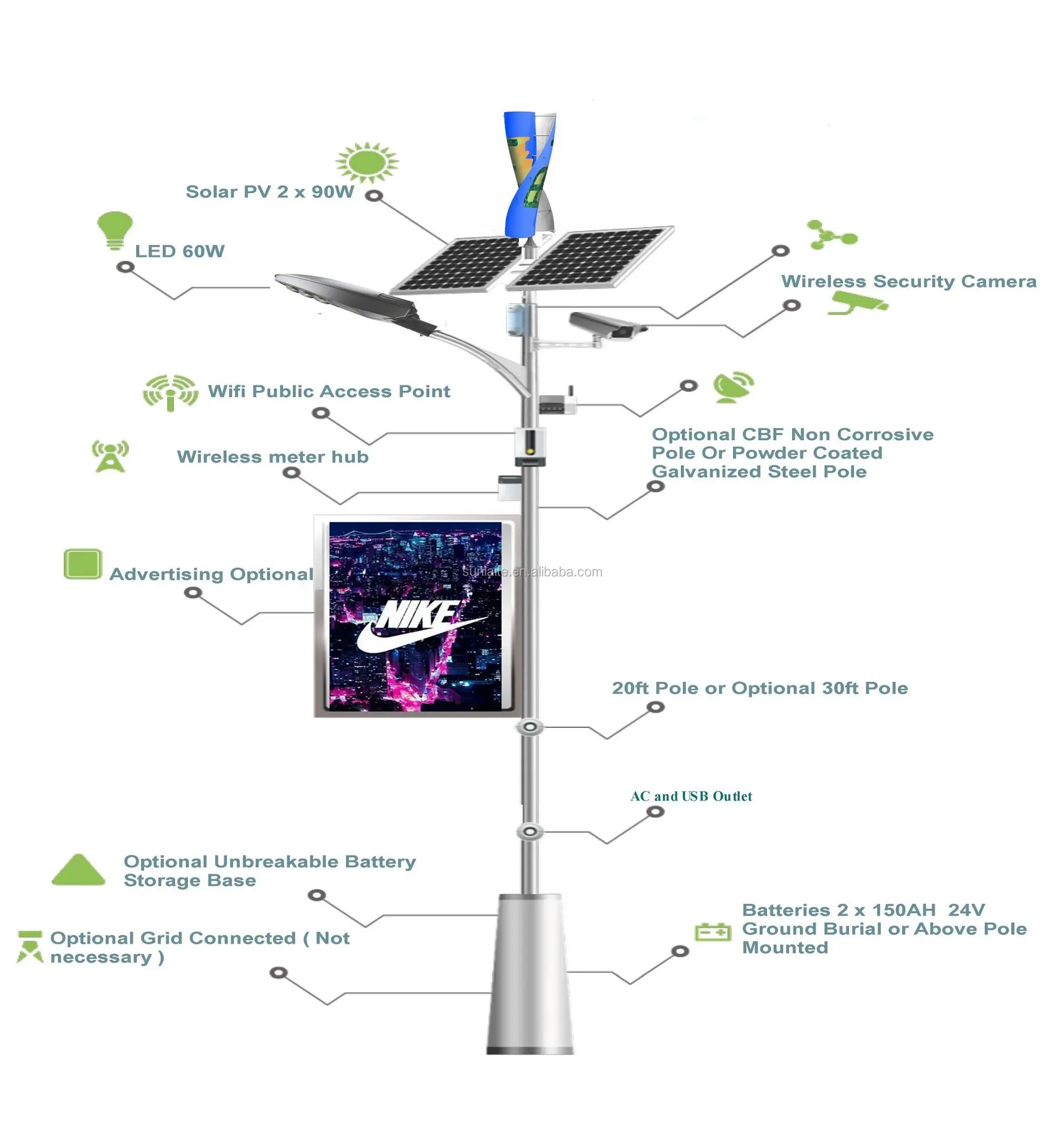 CE Rohs,Wind Solar Hybrid LED Street Lighting With Vertical Wind Turbine Generator for