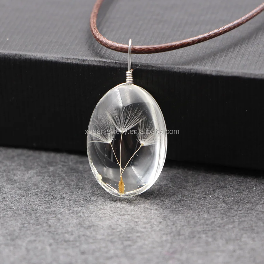 Girls Any Age Pendant Necklace Real Dandelion Seed Glass Oval Globe 