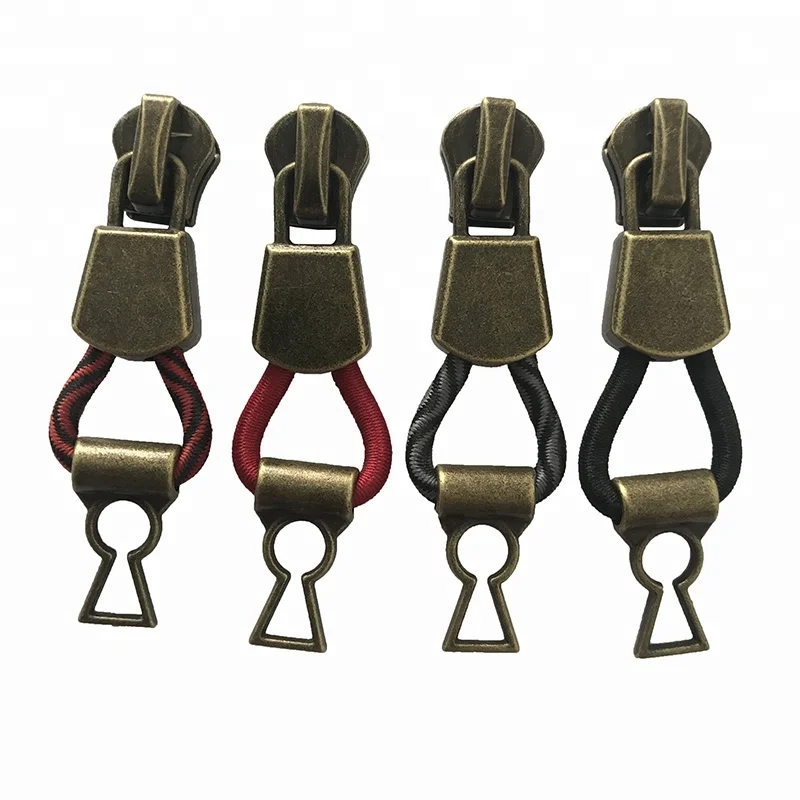 Fancy Zipper Pull Charms Durable Key Locking Zip Sliders With Elastic