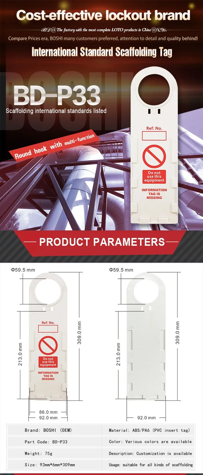 Combination Safety Scaffolding Tag with 10pcs Holders 20pcs Tags & 2pcs Marker Pens