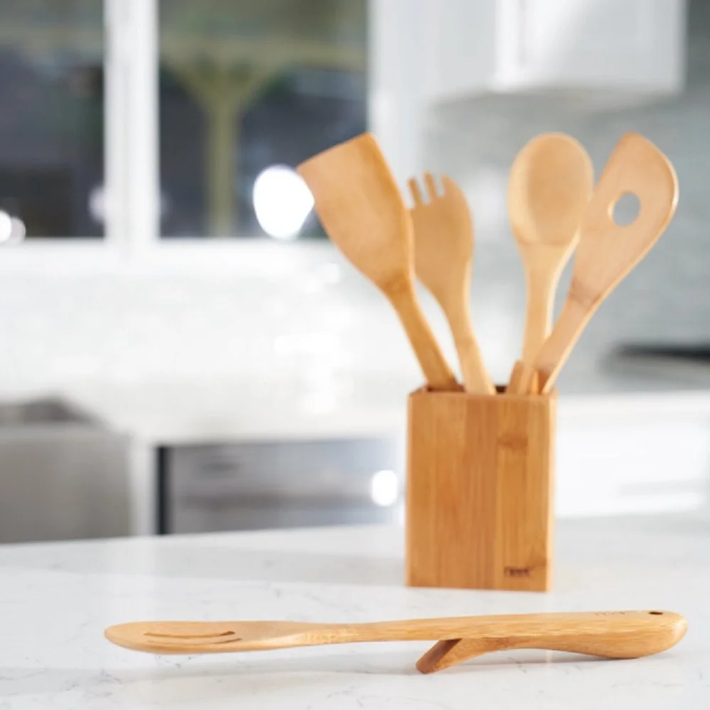 6 Pieces Kitchen Set Serving Tools Cooking Utensil Natural Wooden
